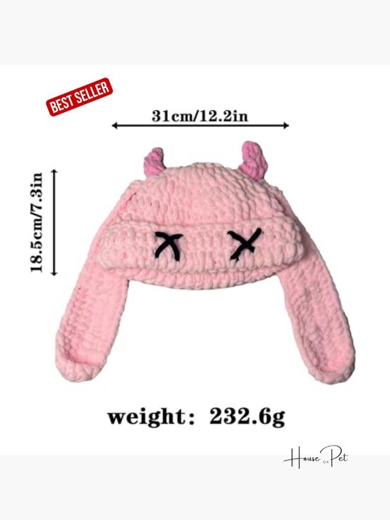 Knit Beanie Hat with Cute Bunny Long Ears - Warm Winter Cap display picture 3